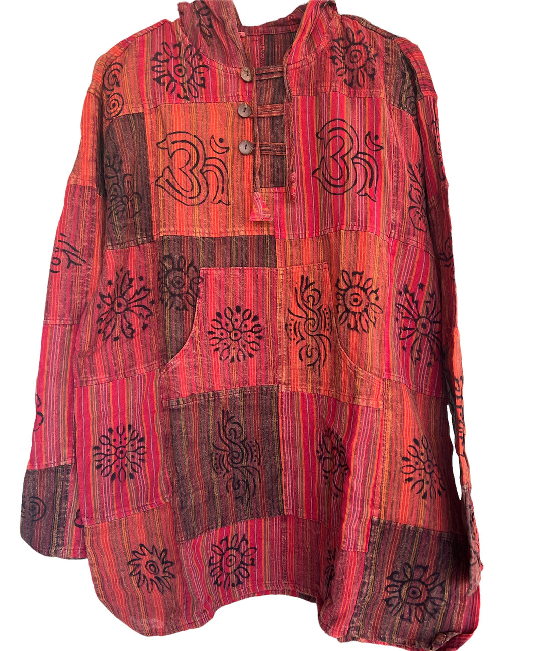 Red patchwork pullover hoodie